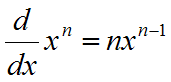 Derivaatta x:n n:stä potenssista on yhtä suuri kuin nx^(n-1).